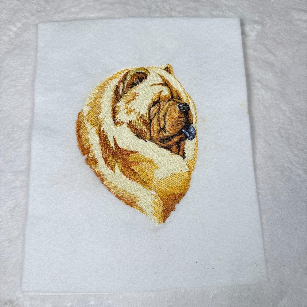Vintage Chow Chow Dog Portrait Embroidered Fabric Detailed Handmade
